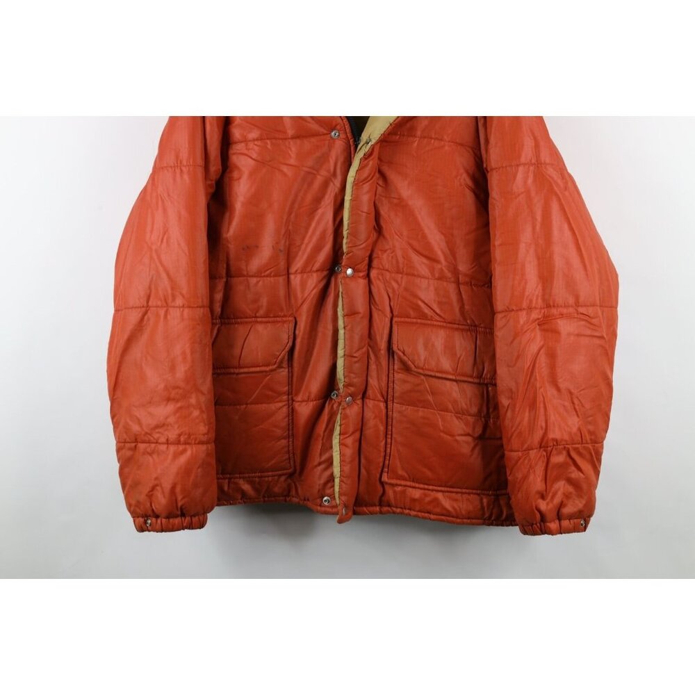 Vtg 70s Streetwear Mens XL Distressed Full Zip Winter Puffer Jacket Orange USA - Picture 3 of 16
